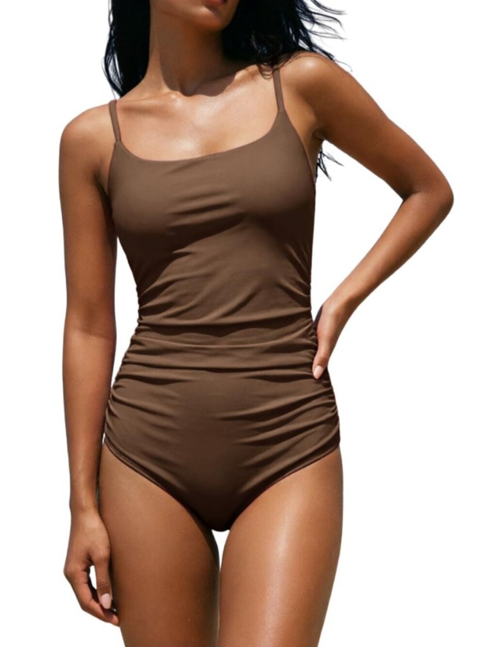 Womens Square Neck One Piece Bathing Suit Tummy Control Swimsuit Lace Up Back